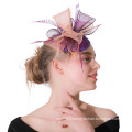 Small Sinamay Base with Violet Feather Bow Flower Fascinators For Bride Wedding With Hair Clip